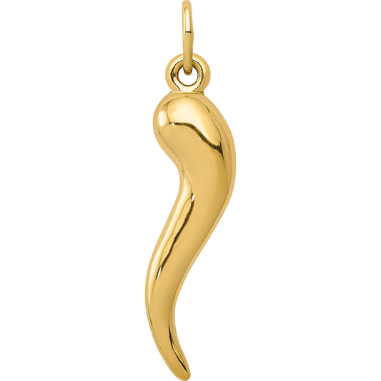 14K Yellow Gold Italian Horn Charm Good Luck Pendant