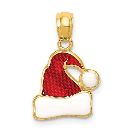 14K Gold Red Enameled Santa Hat Charm