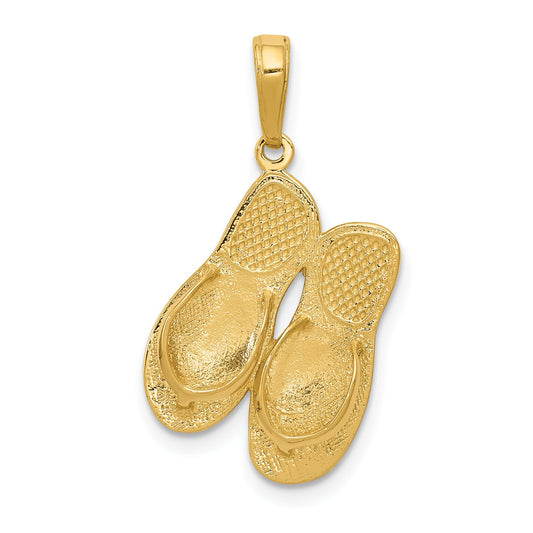 14K Gold 3D Maui Aloha Reversible Flip Flop Charm