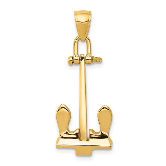 14K Gold 3D T-Bar Anchor Charm