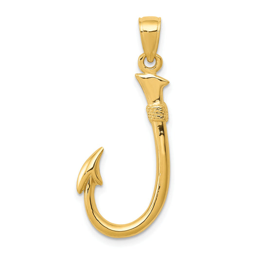 14K Gold 3D Fishing Hook Charm
