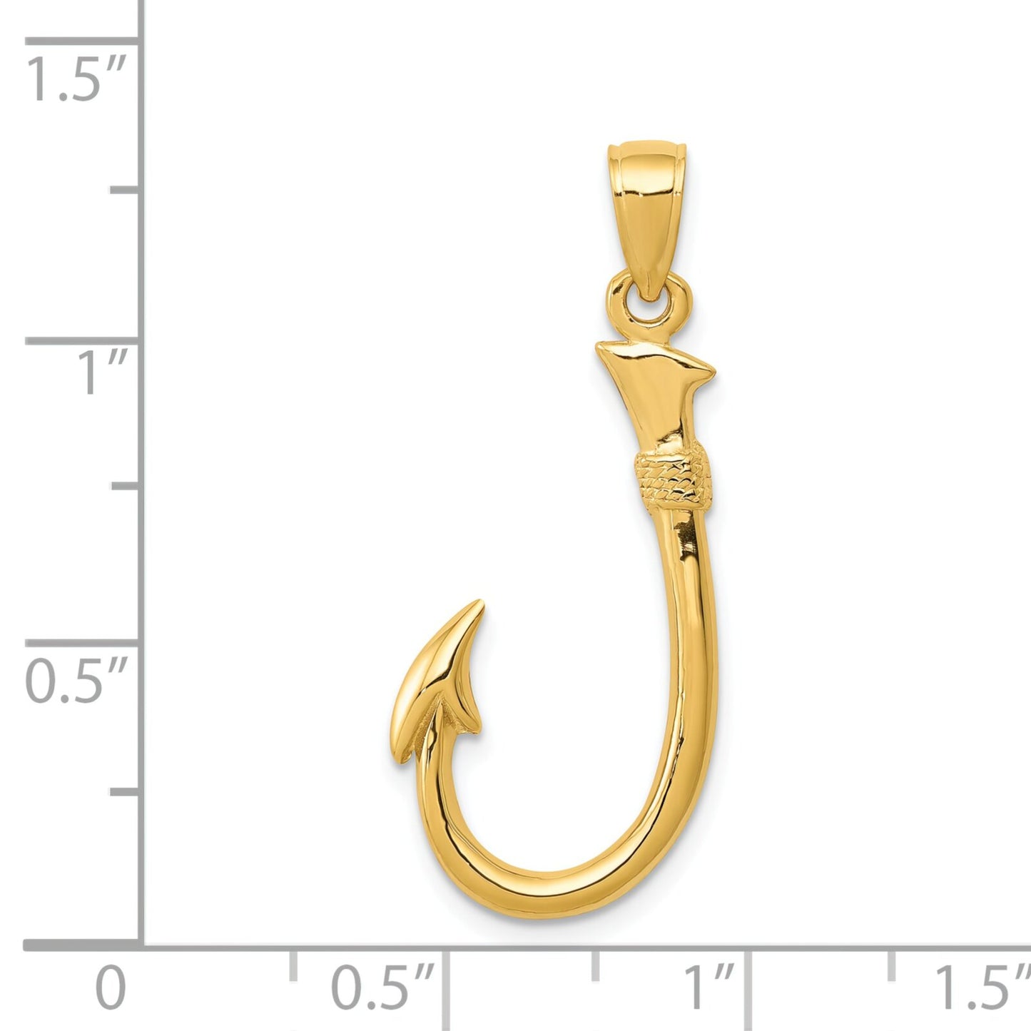 14K Gold 3D Fishing Hook Charm