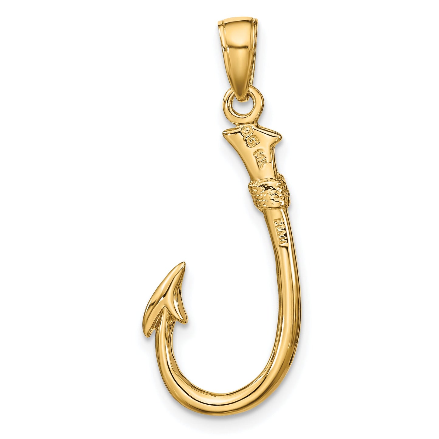 14K Gold 3D Fishing Hook Charm