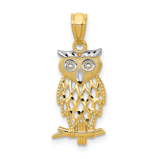 14K Two Tone Gold Owl Charm