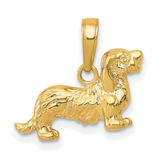 14K Gold Long Haired Dachshund Dog Charm