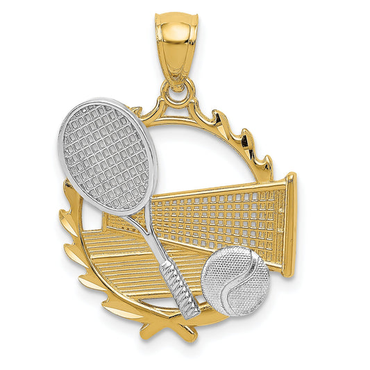 14K Two Tone Gold Tennis Racquet Ball & Court Charm