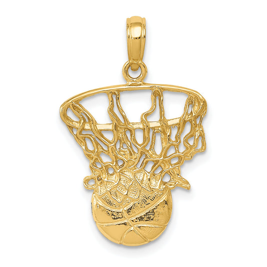 14K Gold Swoosh Basketball & Hoop Charm Sports Pendant