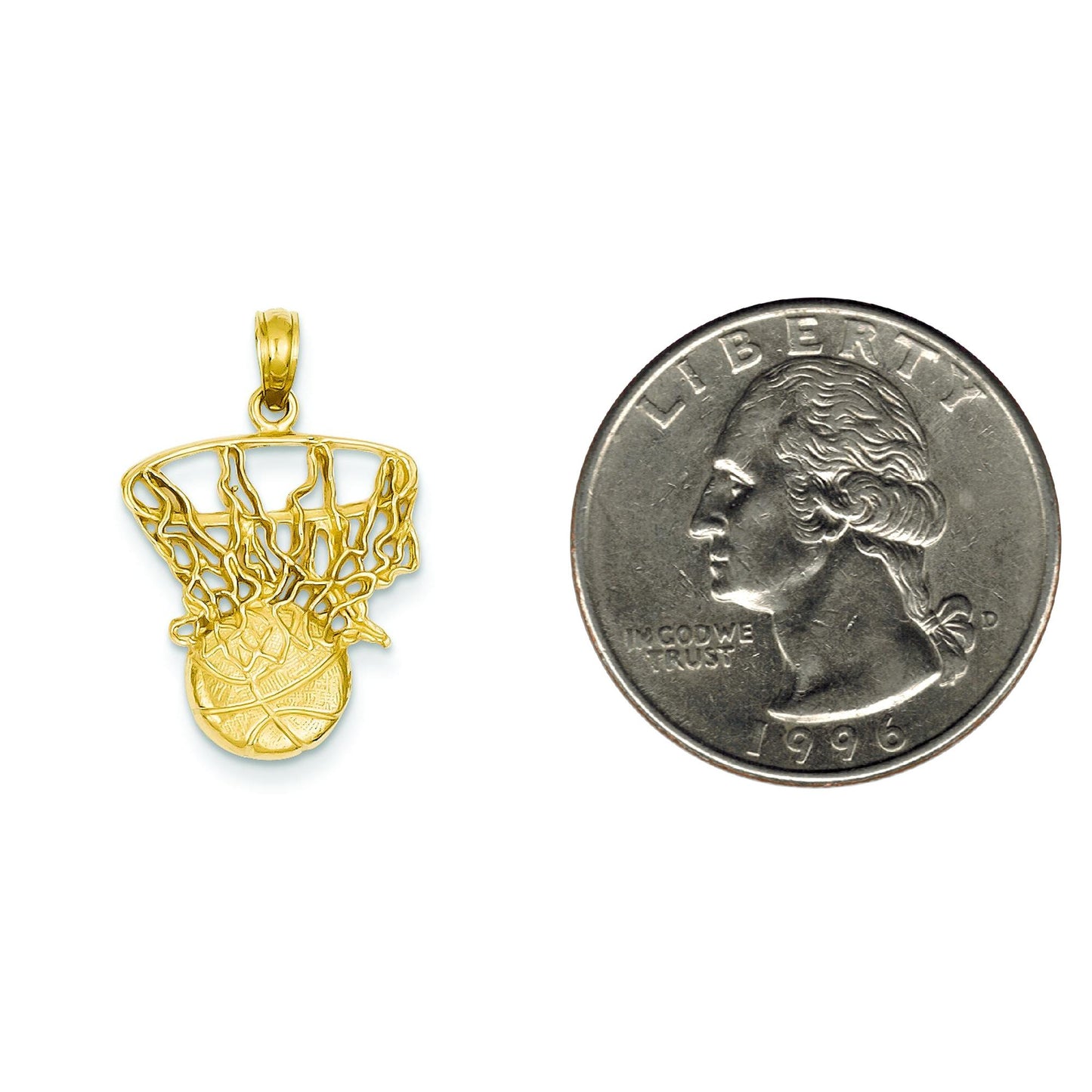 14K Gold Swoosh Basketball & Hoop Charm Sports Pendant