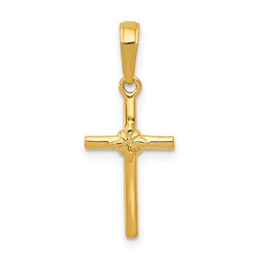 14K Gold Cross Flower Pendant