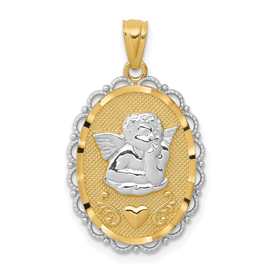 14K Two Tone Gold Guardian Angel Pendant