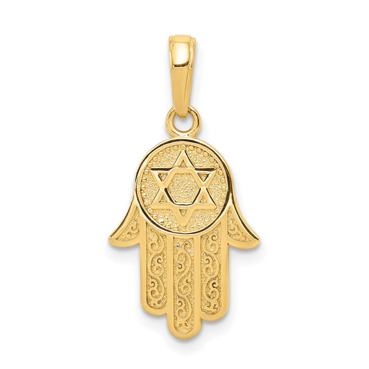 14K Gold Jewish Hand of God Star of David Pendant
