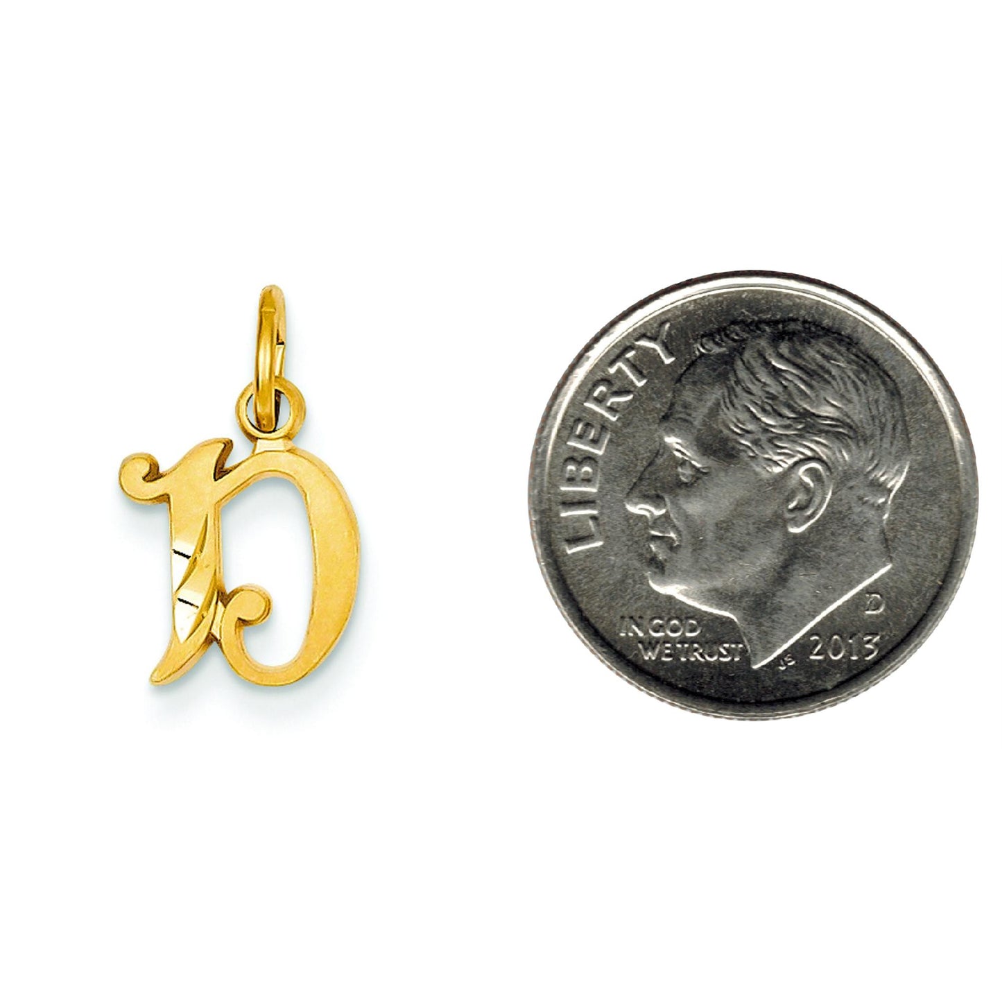 14K Gold Diamond Cut Fancy Initial D Charm