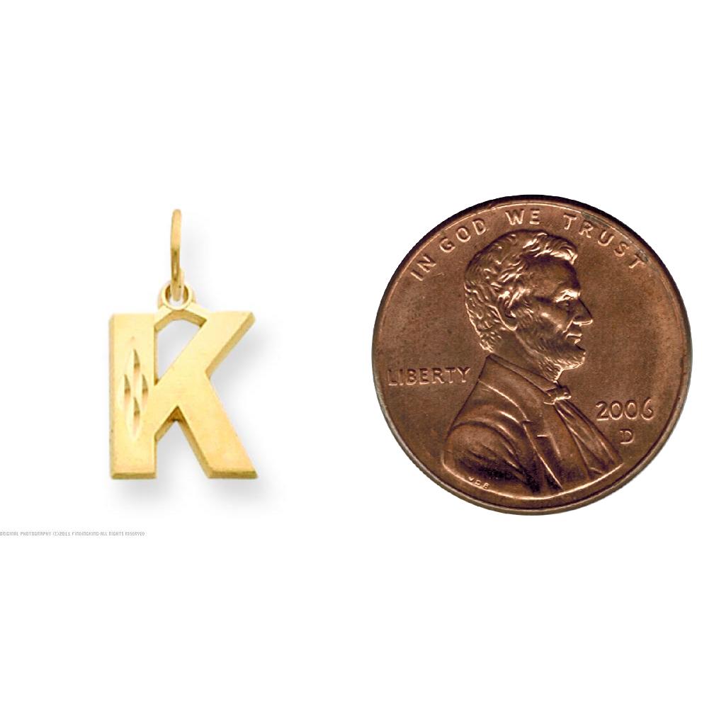 14K Gold Diamond Cut Initial K Charm