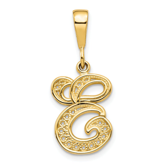 14K Gold Filigree Initial E Charm