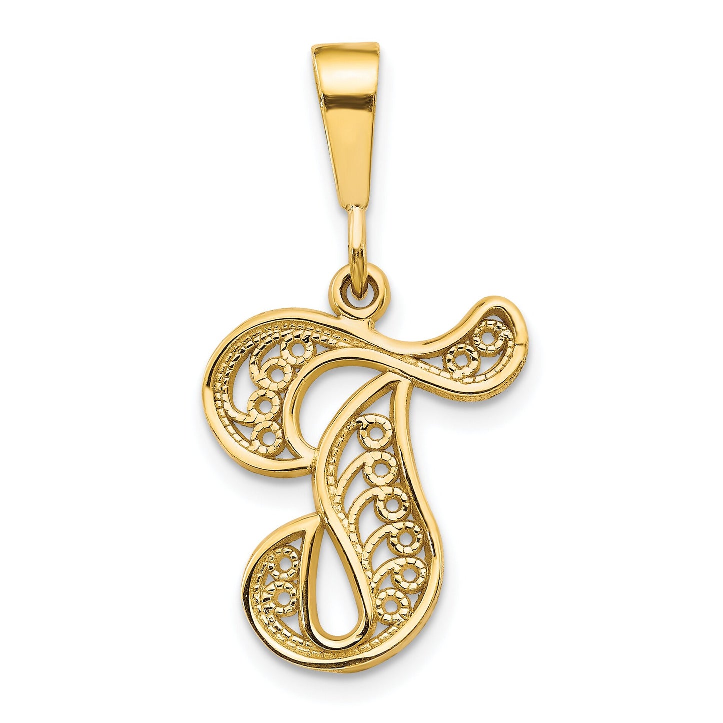 14K Gold Filigree Initial T Charm