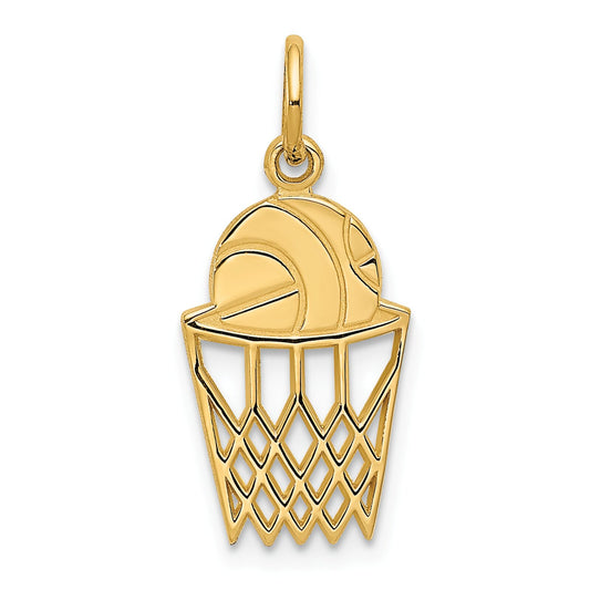 14K Gold Basketball In Net Charm