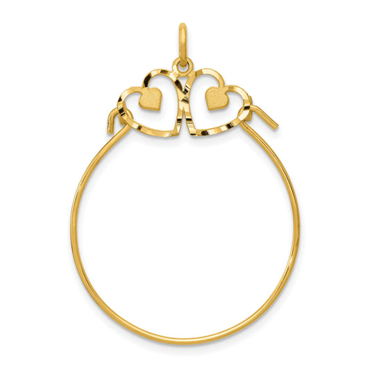 14K Gold Double Hearts Charm Holder