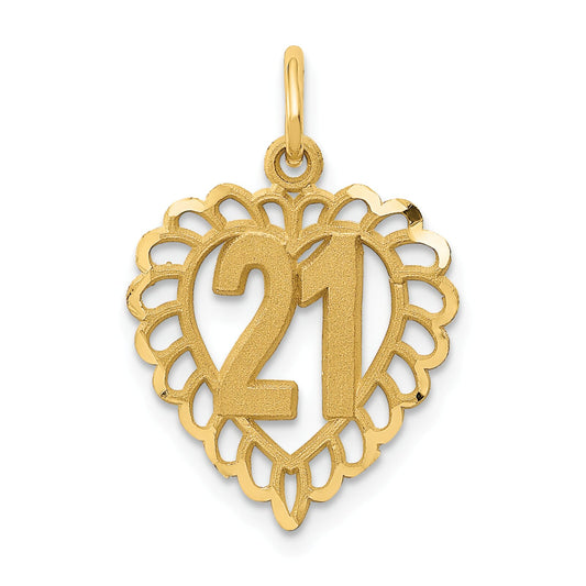 14K Gold 21 Heart Charm