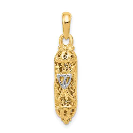 14K Two Tone Gold 3D Mezuzah Shin Charm
