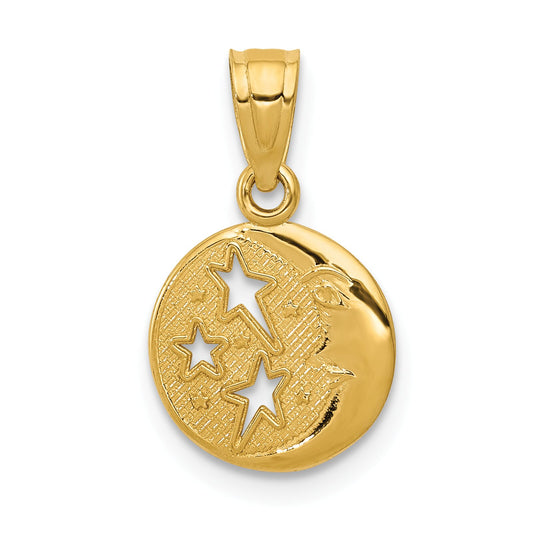 14K Gold Moon with Three Stars Pendant
