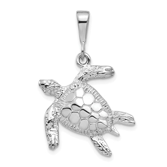 14K White Gold Sea Turtle Pendant
