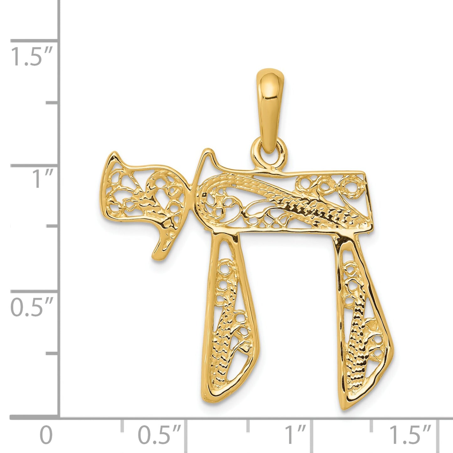 14K Gold Filigree Chai Pendant