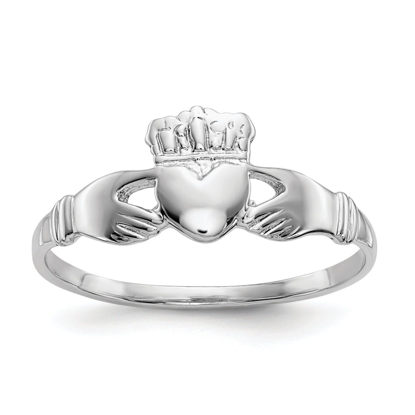 14K White Gold Claddagh Ring Size 5.5