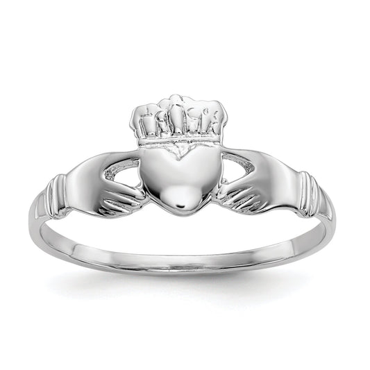14K White Gold Claddagh Ring Size 5.5