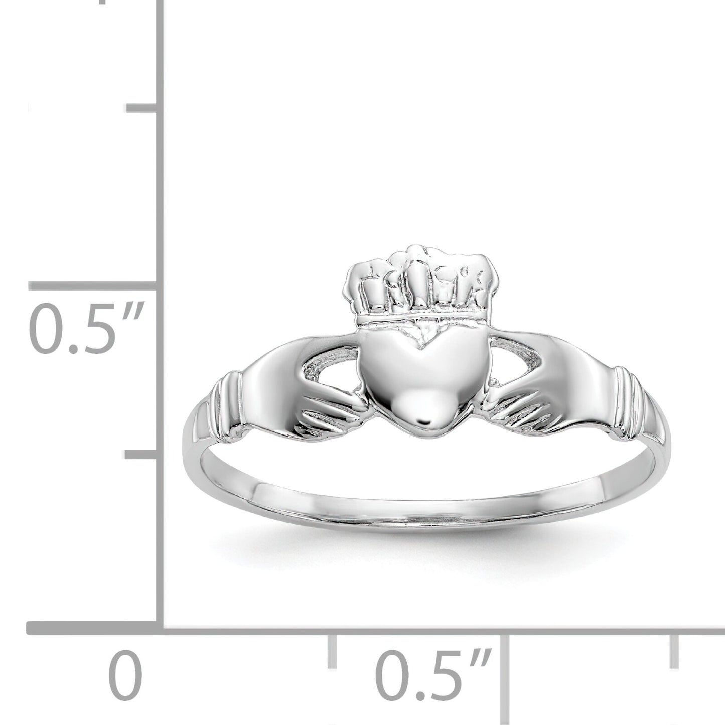 14K White Gold Claddagh Ring Size 5.5