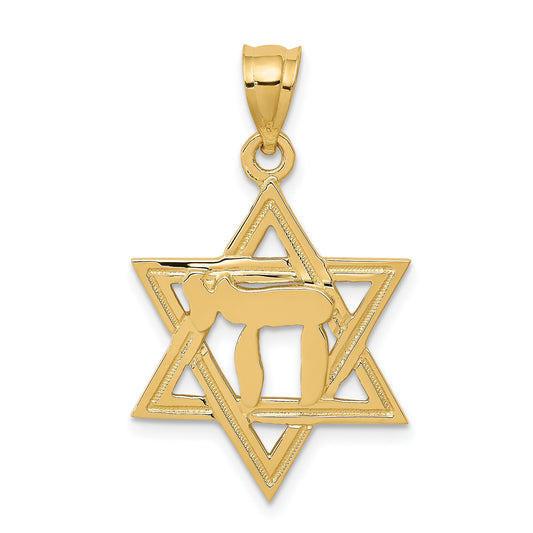 14K Gold Chai Star of David Charm