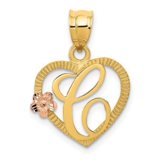 14K Two Tone Gold Initial C Heart Charm