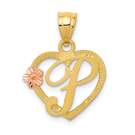 14K Two Tone Gold Initial P Heart Charm