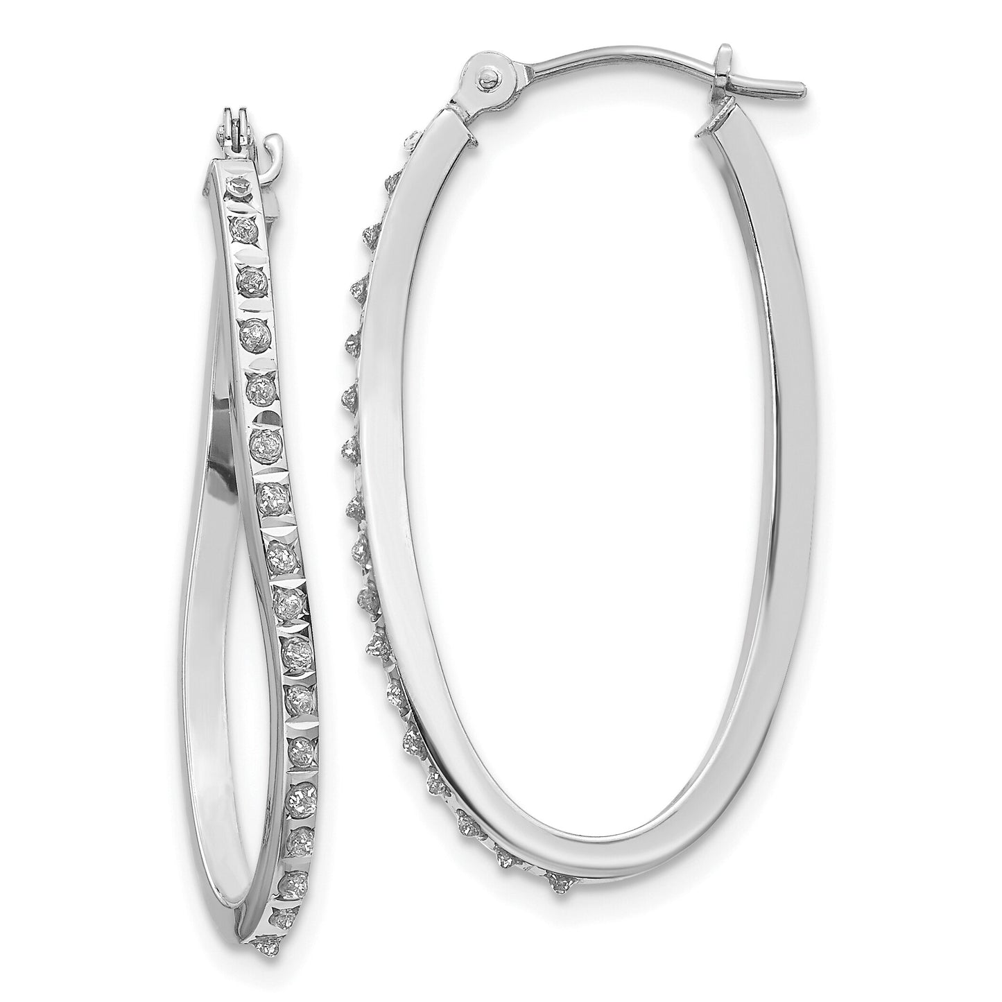 14K White Gold Diamond Hoop Earrings with Blue Jewelery Gift Box
