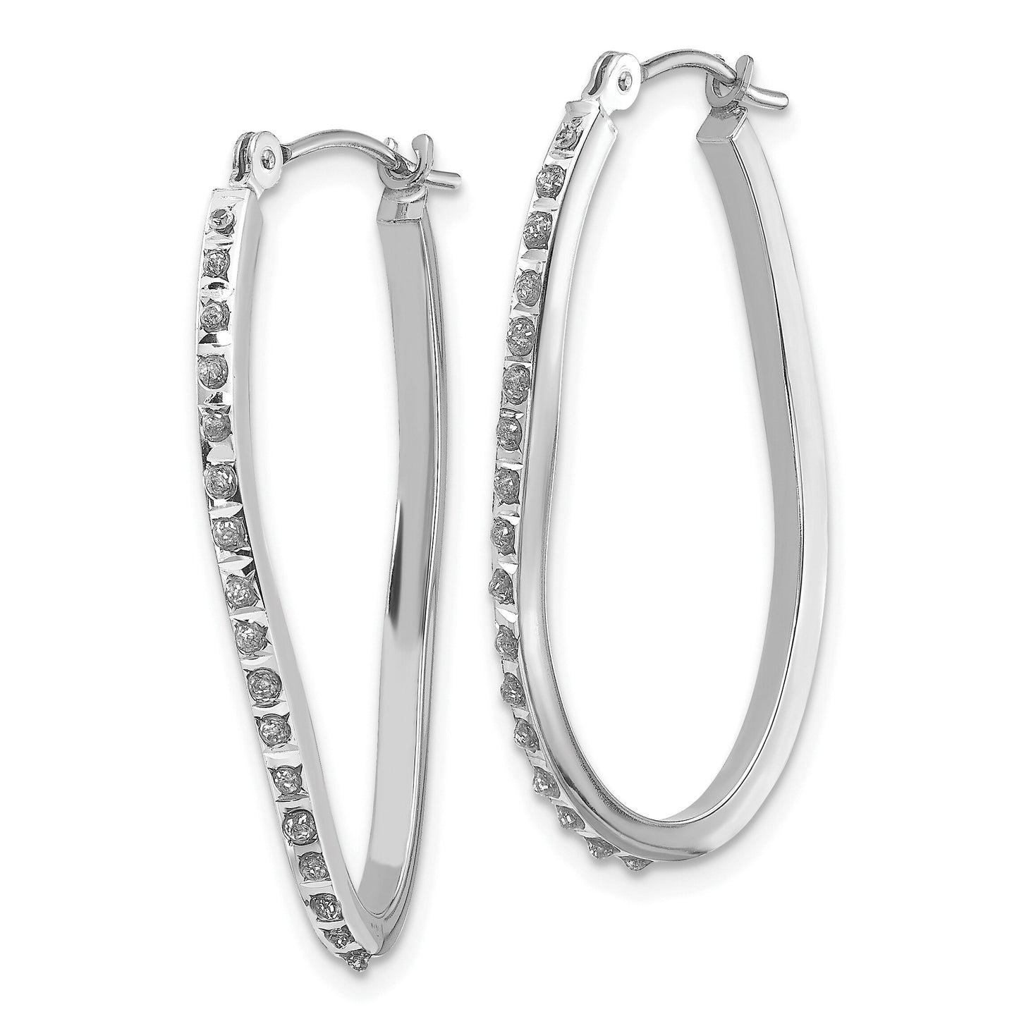14K White Gold Diamond Hoop Earrings with Blue Jewelery Gift Box