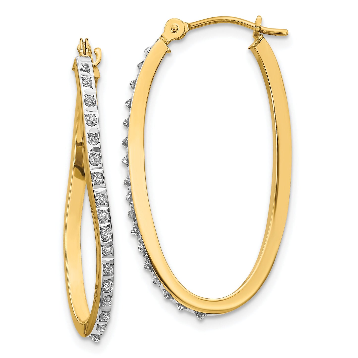 14K Yellow Gold Diamond Hoop Earringas with Jewelry Gift Box