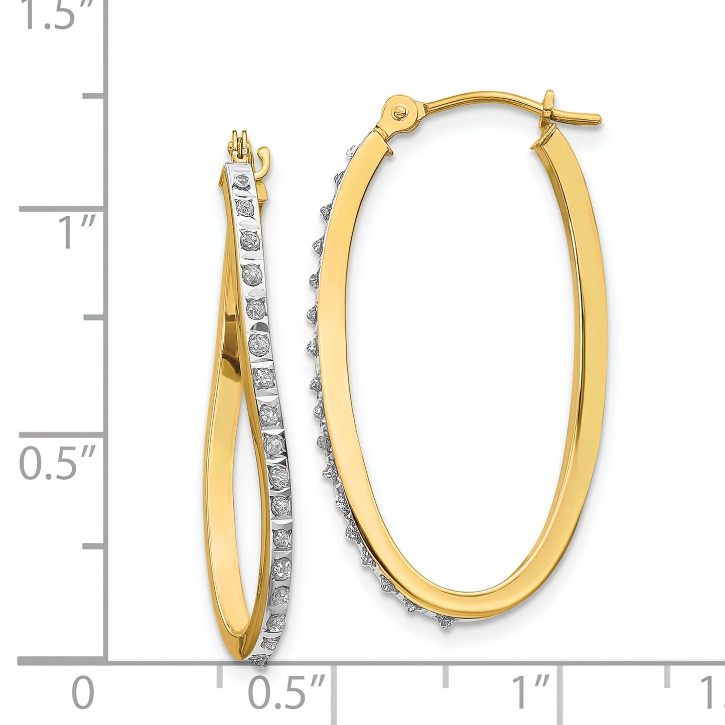 14K Yellow Gold Diamond Hoop Earringas with Jewelry Gift Box