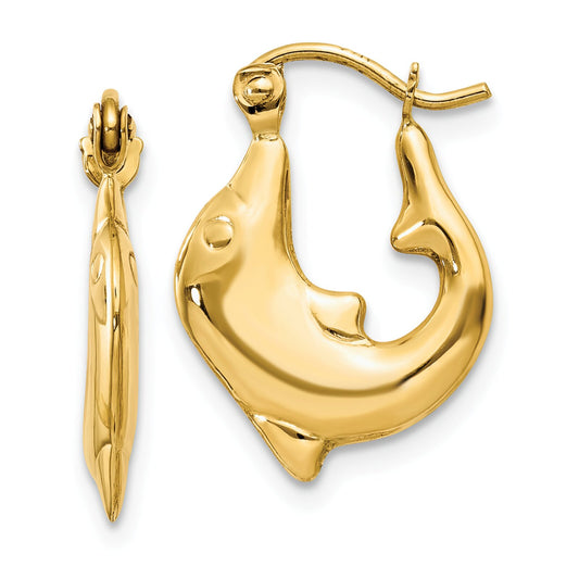 14K Gold Dolphin Hoop Earrings