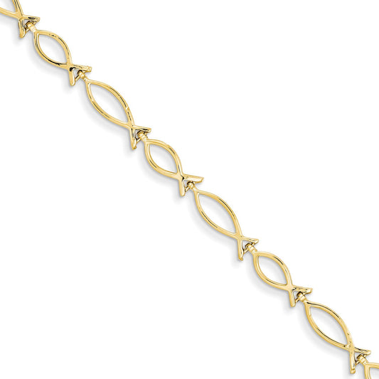 14K Gold Ichthus Fish Link Bracelet Jewelry 7"