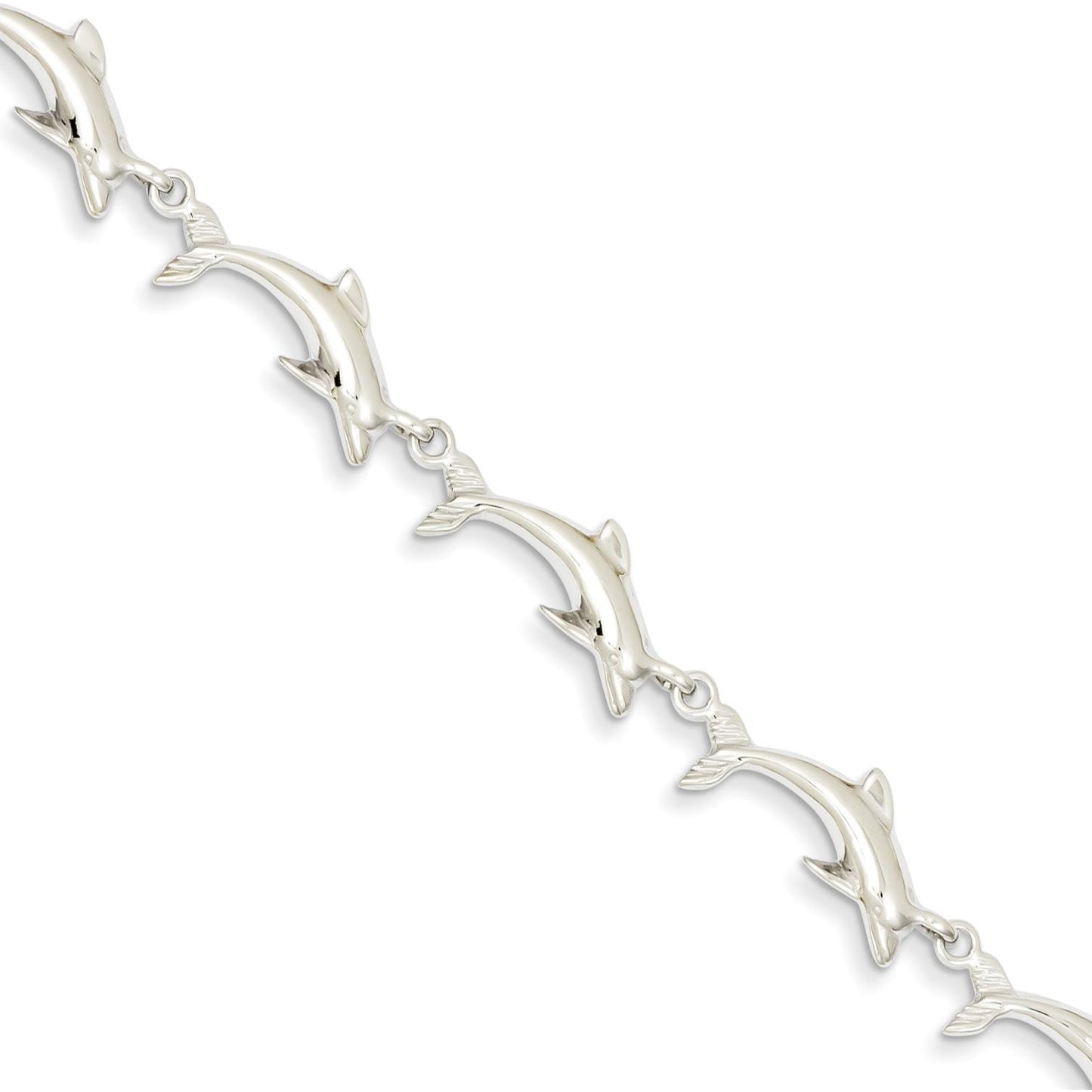 14K White Gold Dolphin Fancy Link Bracelet