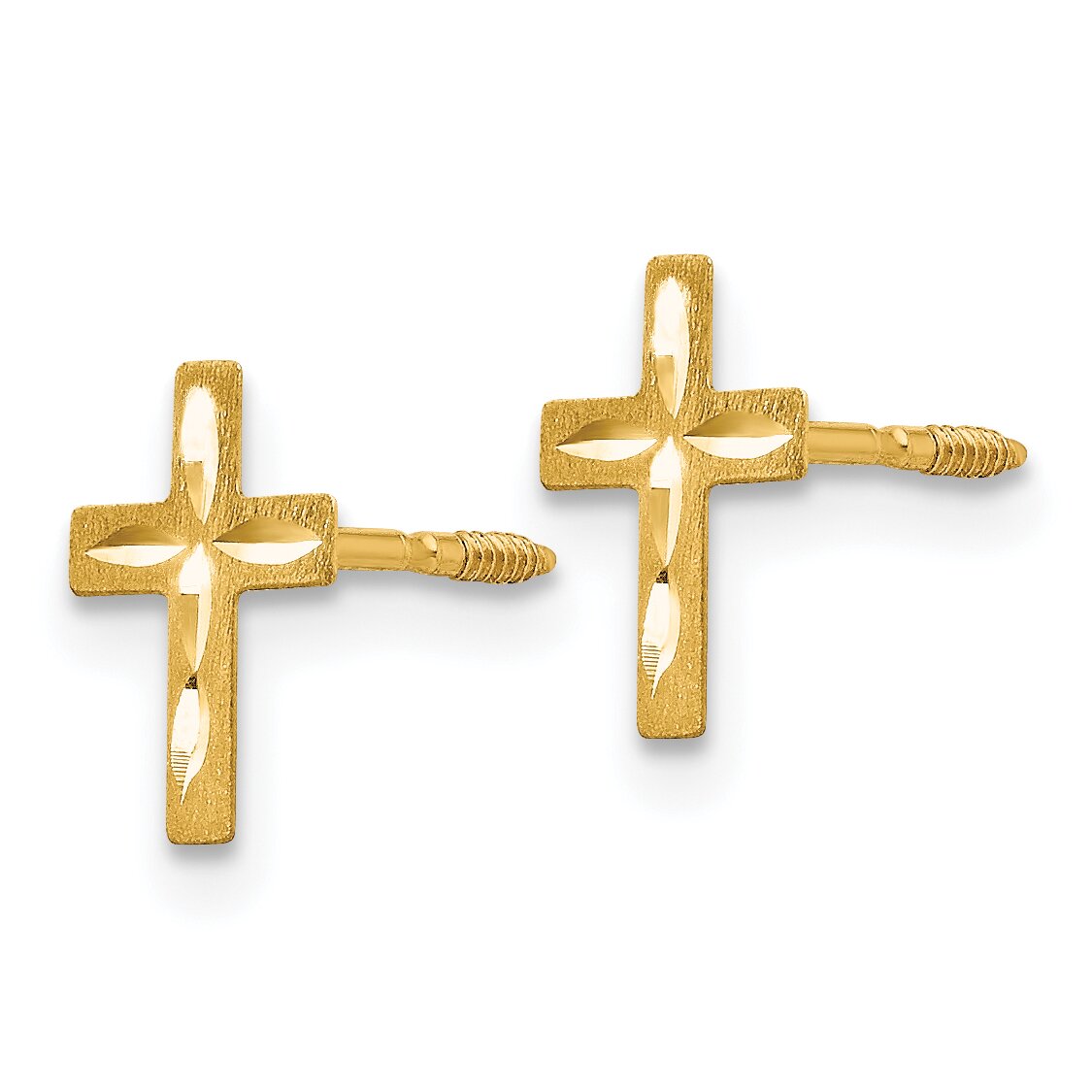 14K Gold Childrens Diamond Cut Cross Earrings