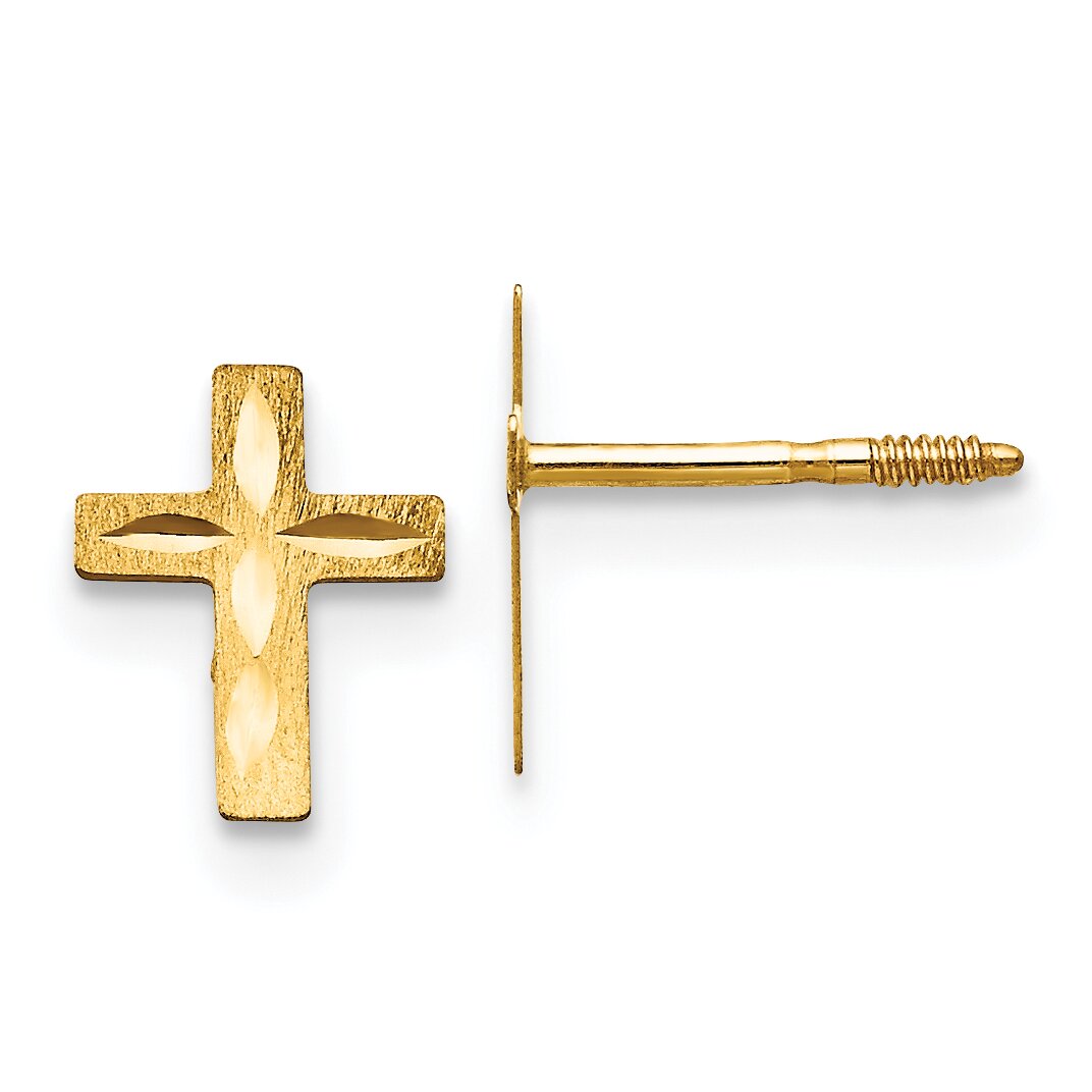 14K Gold Childrens Diamond Cut Cross Earrings