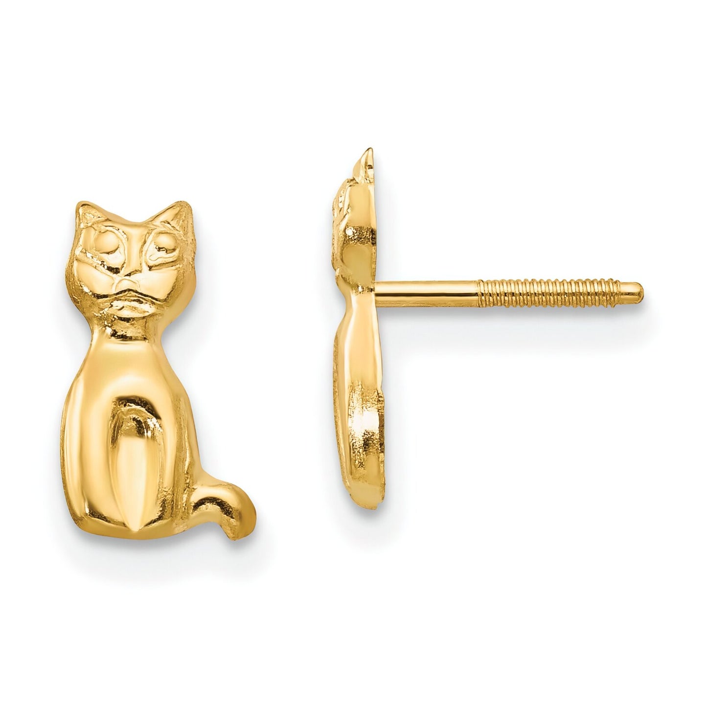 14K Gold Childrens Cat Earrings