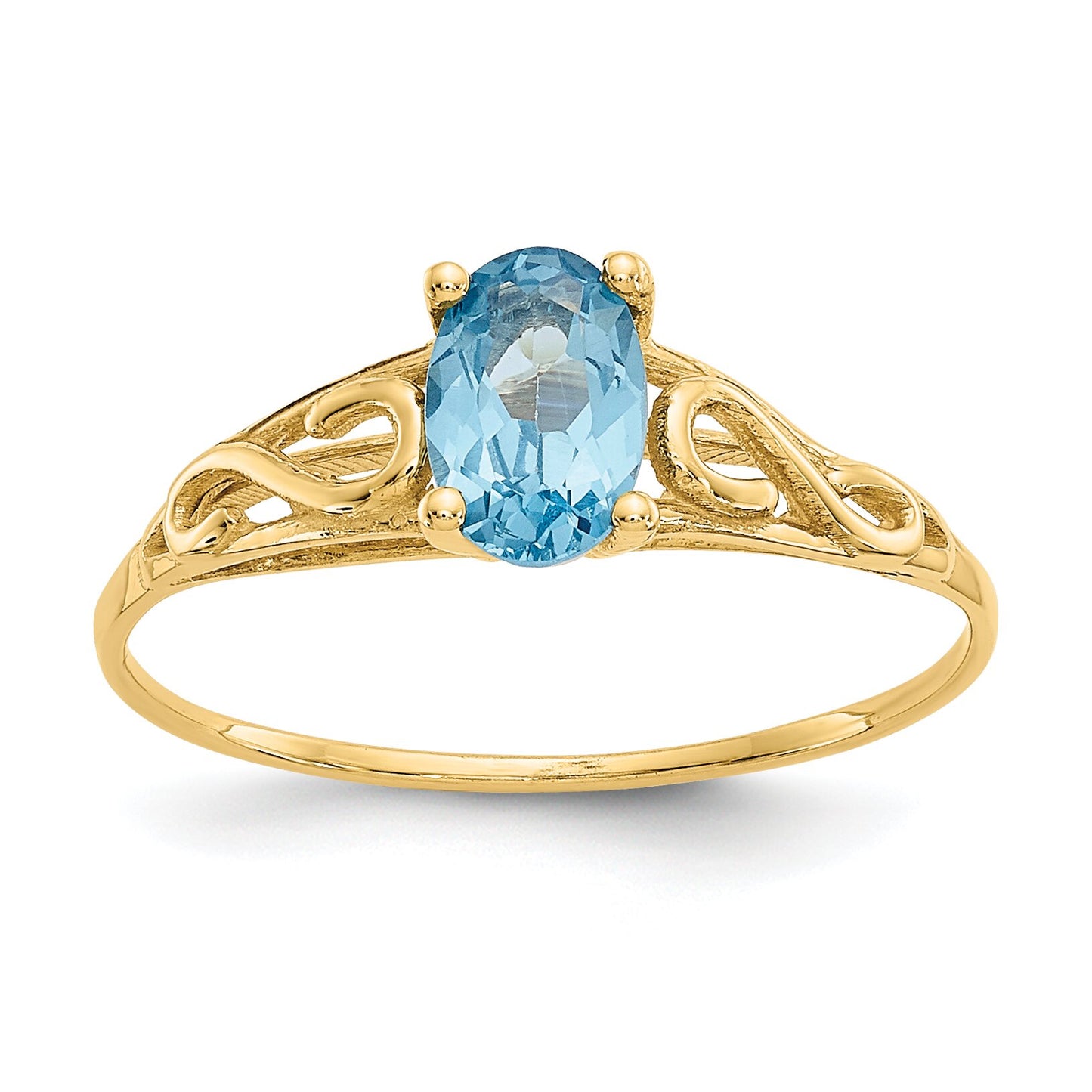 14K Gold Synthetic Blue Zircon Children's Birthstone Ring