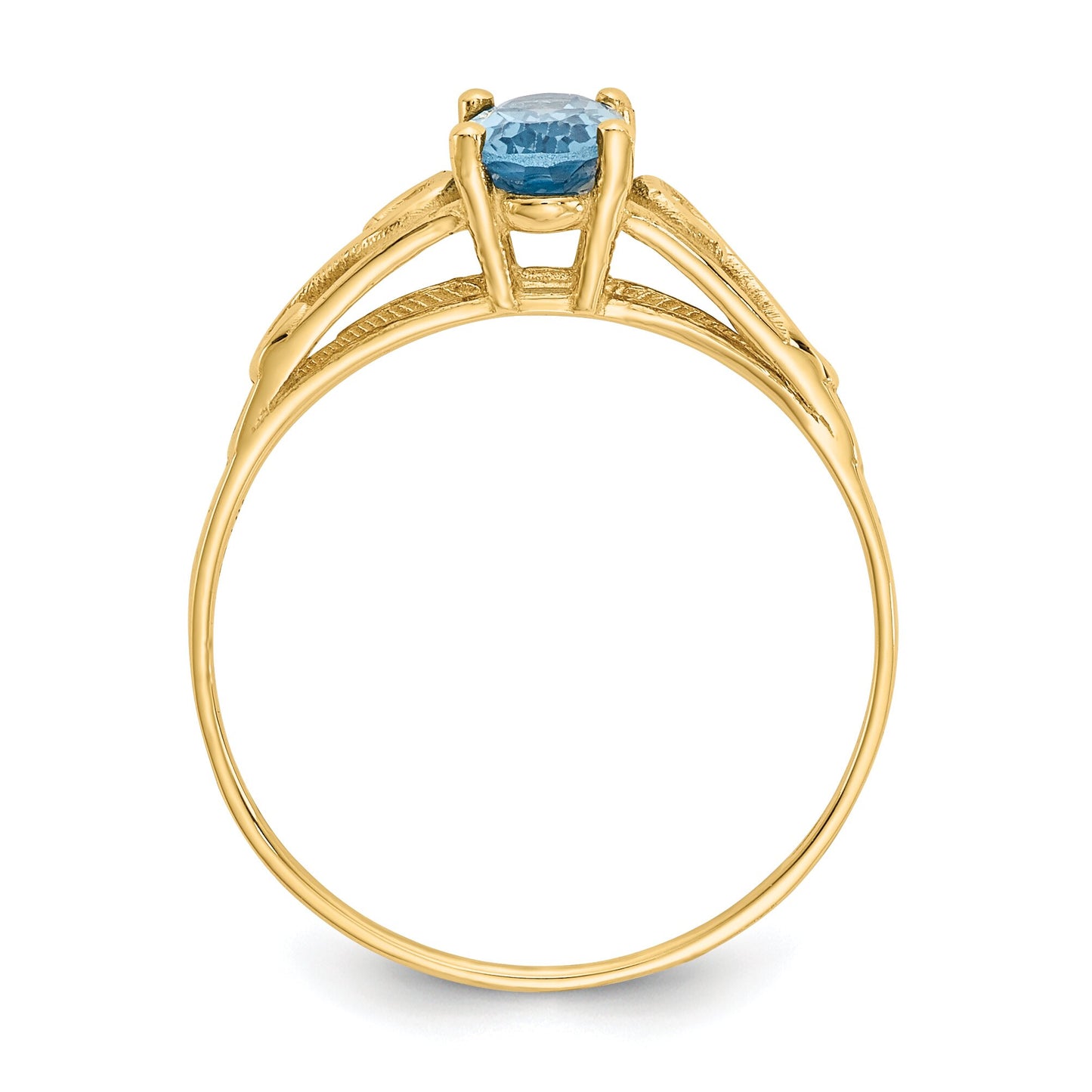 14K Gold Synthetic Blue Zircon Children's Birthstone Ring