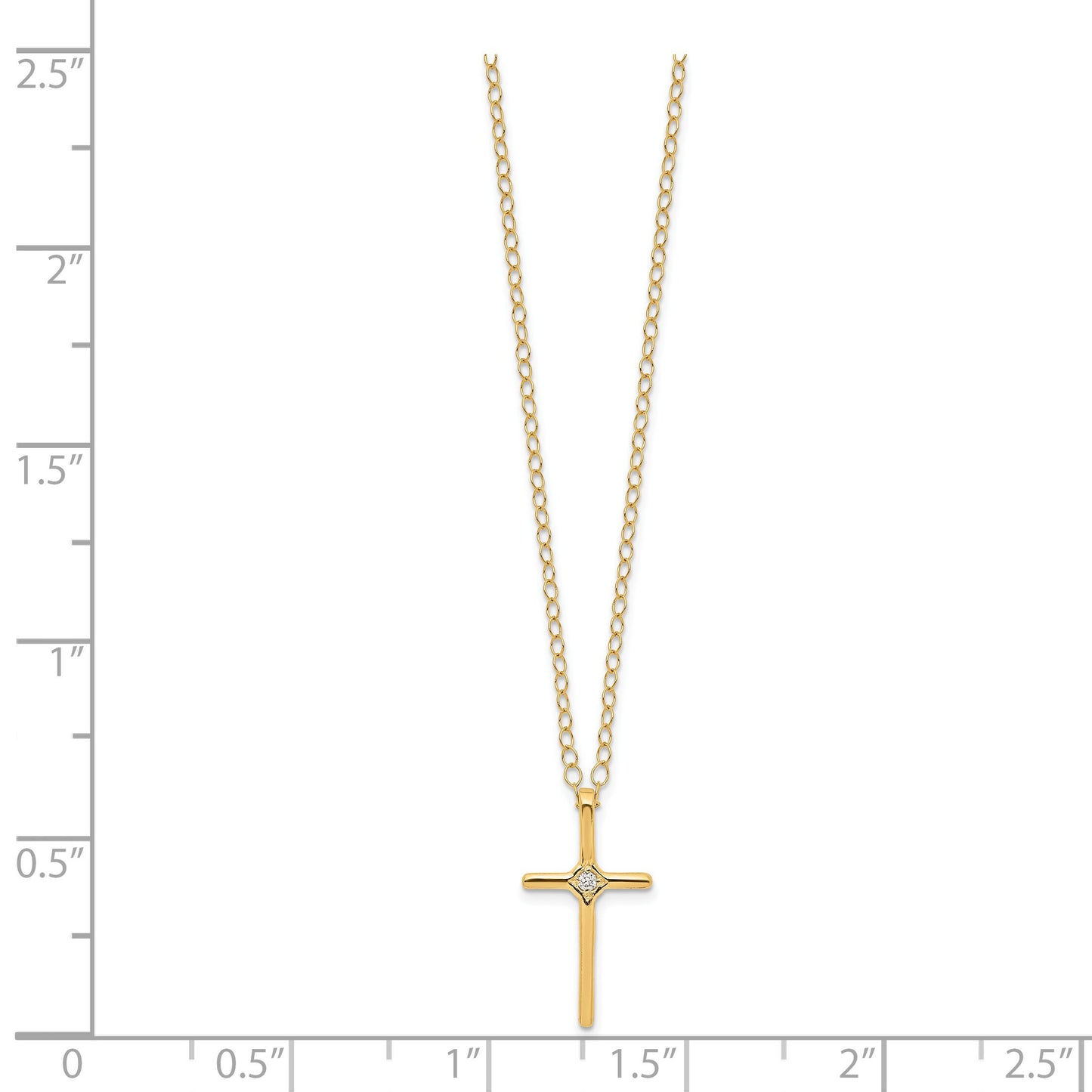 14K Gold .01cttw Diamond Cross Children's Necklace 15"