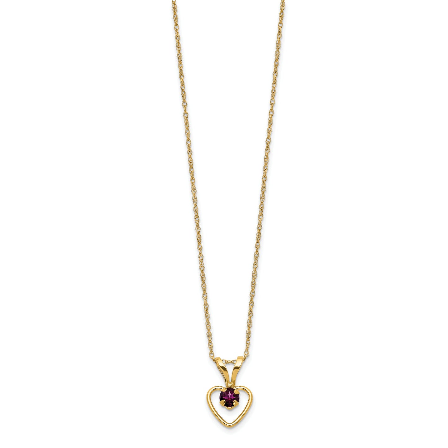 14K Gold 3mm Rhodalite Garnet Heart Children's Birthstone Necklace 15"