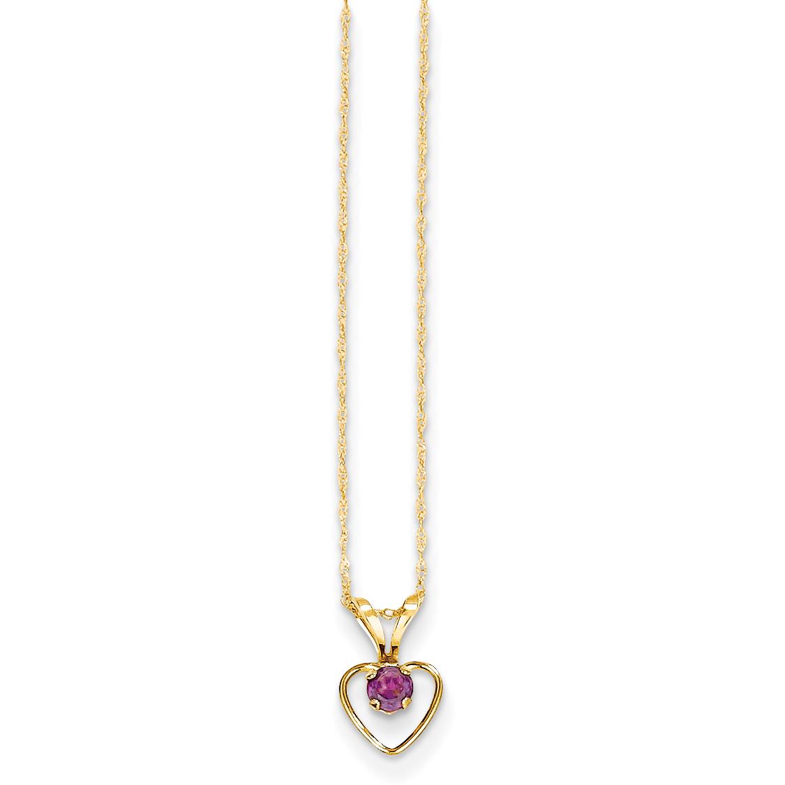14K Gold 3mm Rhodalite Garnet Heart Children's Birthstone Necklace 15"