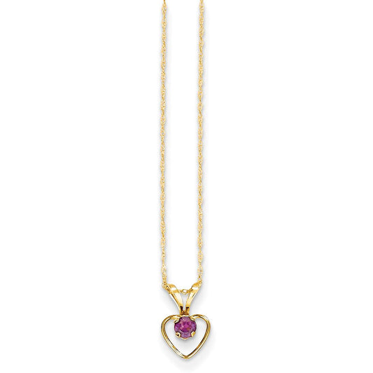 14K Gold 3mm Rhodalite Garnet Heart Children's Birthstone Necklace 15"