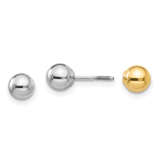 14K Two Tone Gold Childrens Reversible Ball Screw Earrings