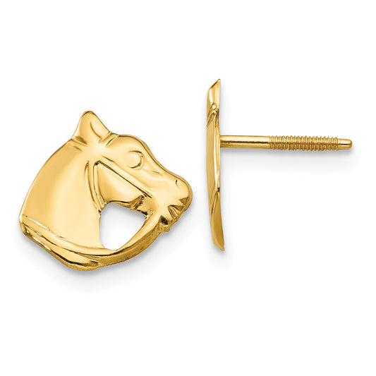 14K Gold Childrens Horse Head Earrings